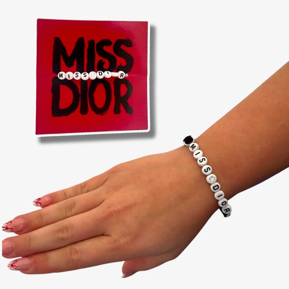 Dior Miss Dior Bracelet with White Beads Black Adjustable Lobster Claw